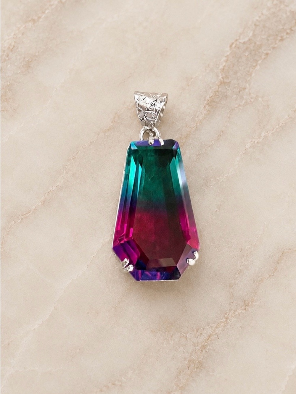 Bi-Color Tourmaline Gemstone 925 Silver 2” Pendant